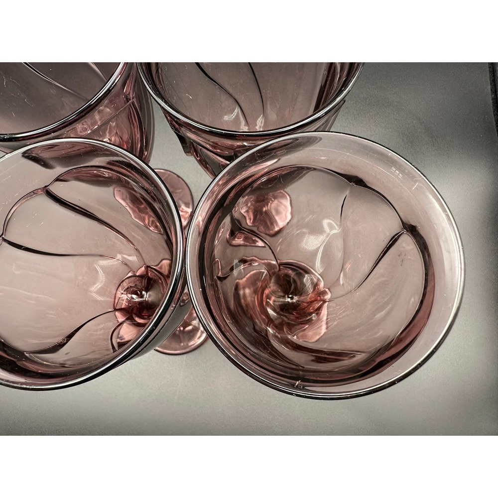 Set of 4 Noritake Sweet Swirl Amethyst Glass Goblets Vintage Purple Wine Water - Picture 11 of 13